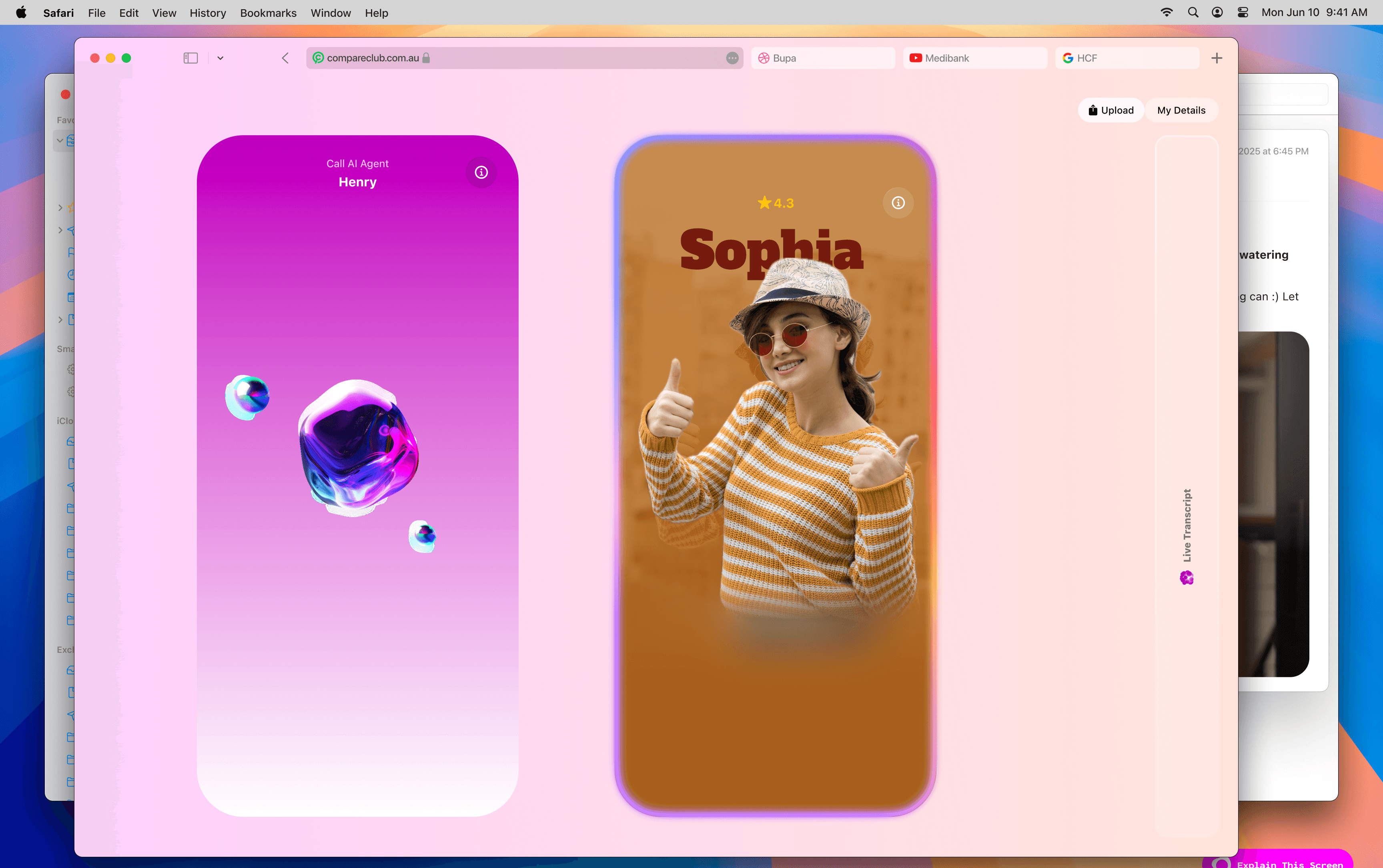 The three-way handover screen showing the AI agent handing the conversation to a human CS agent named Sophia, with full context transfer