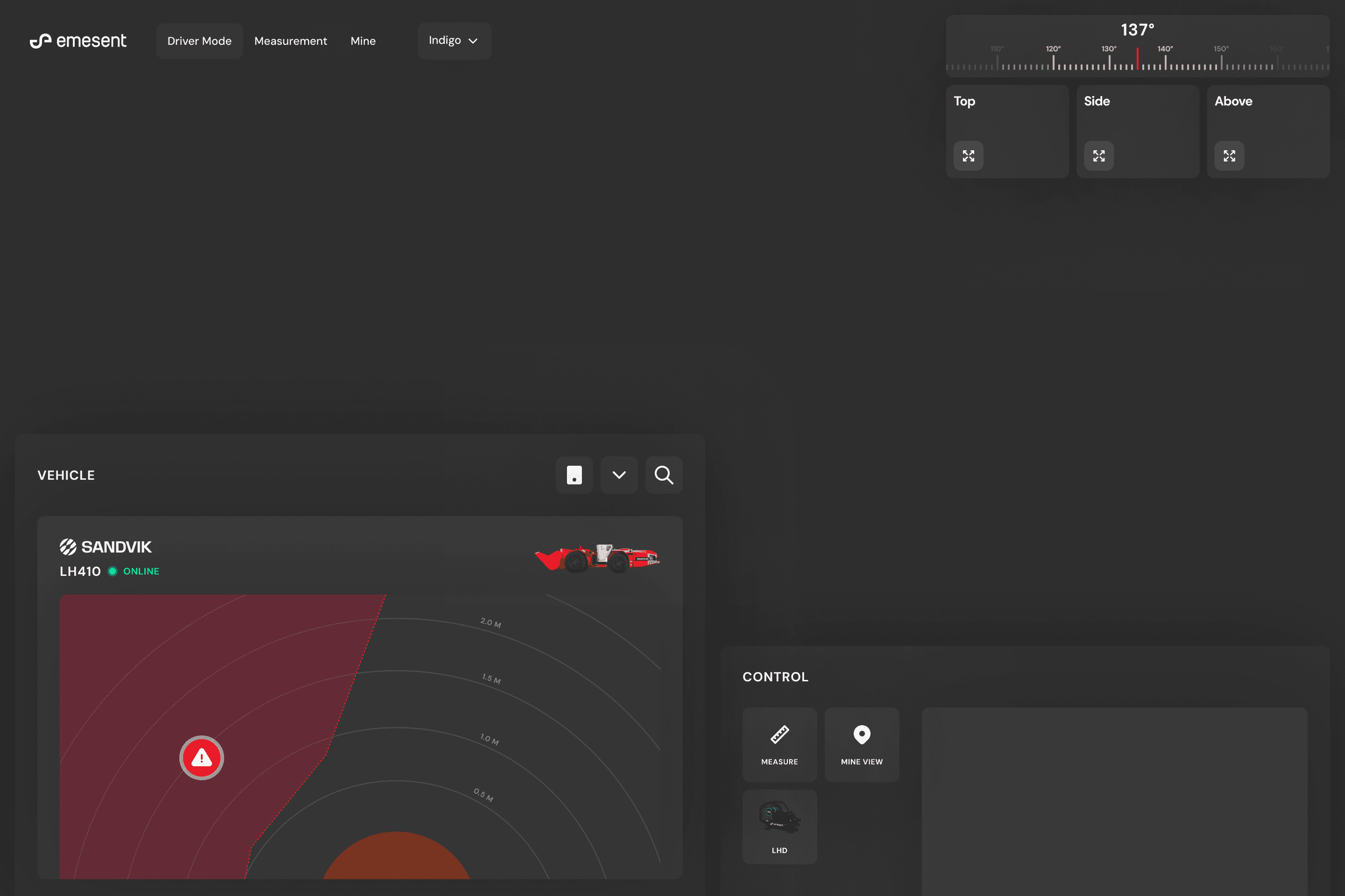 Figma design for LHD showing the proximity radar overlay with hazard zone visualisation