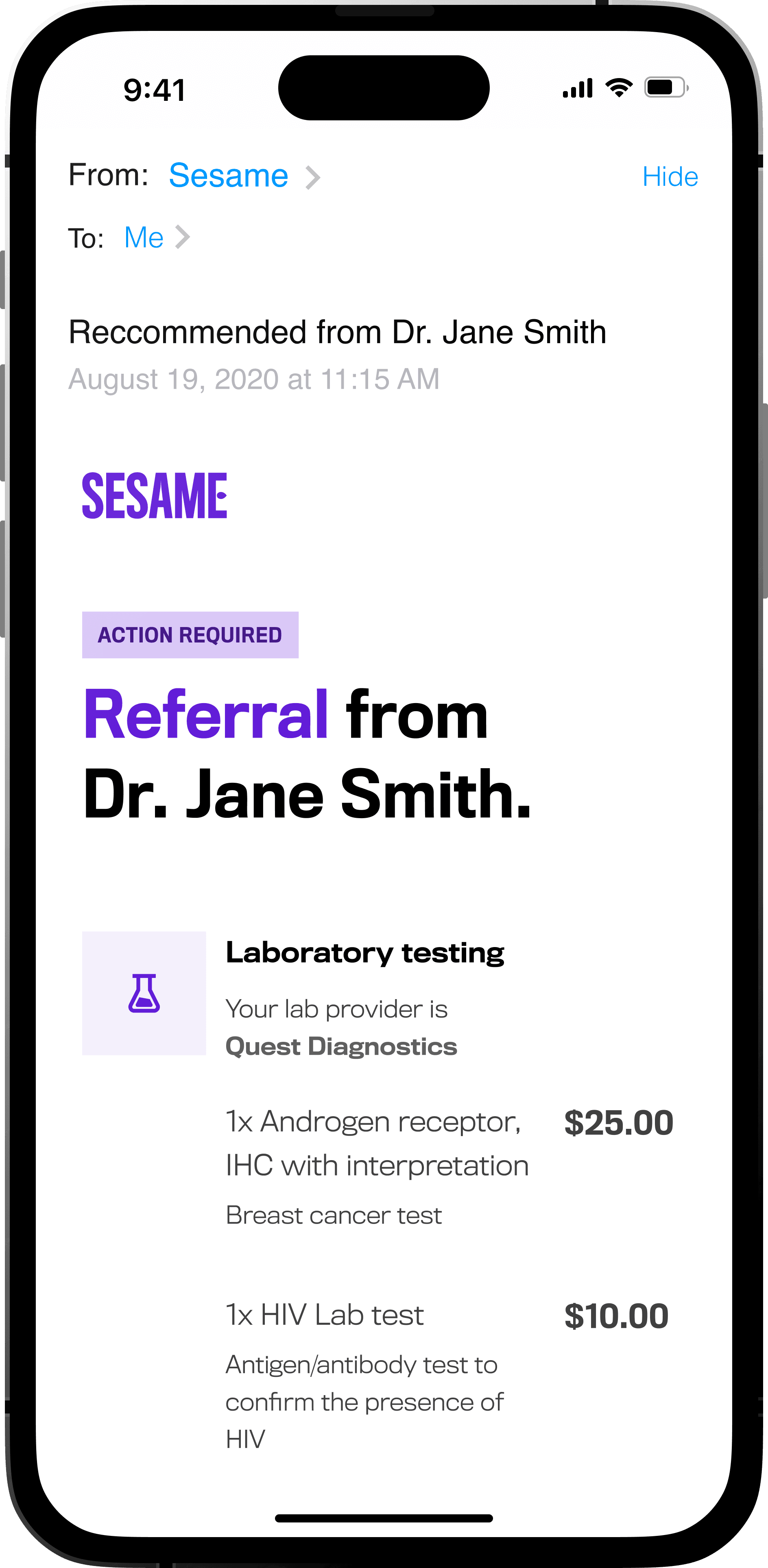 Sesame search flow showing symptom-based entry