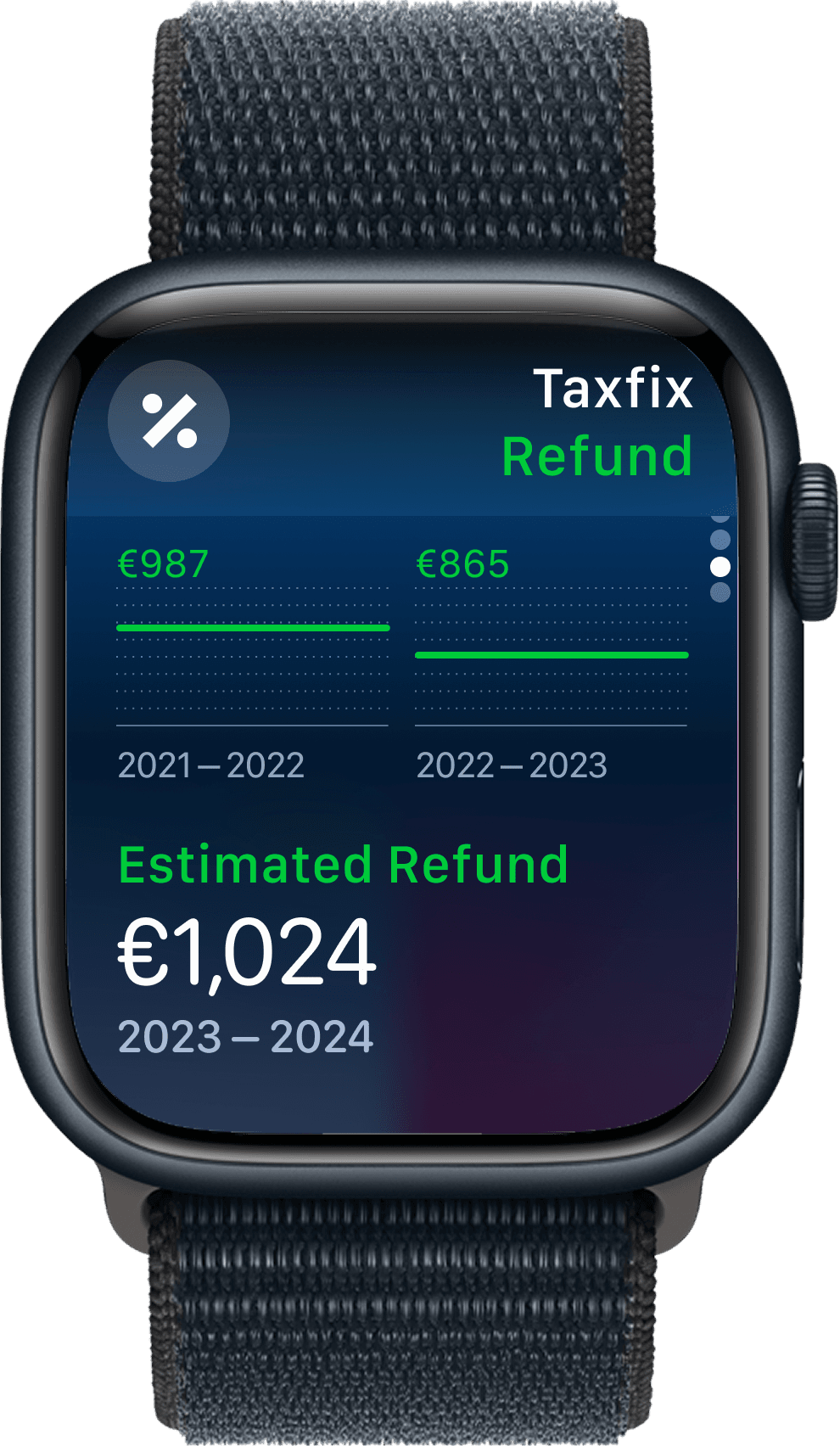 Apple Watch showing estimated refund with historical comparison