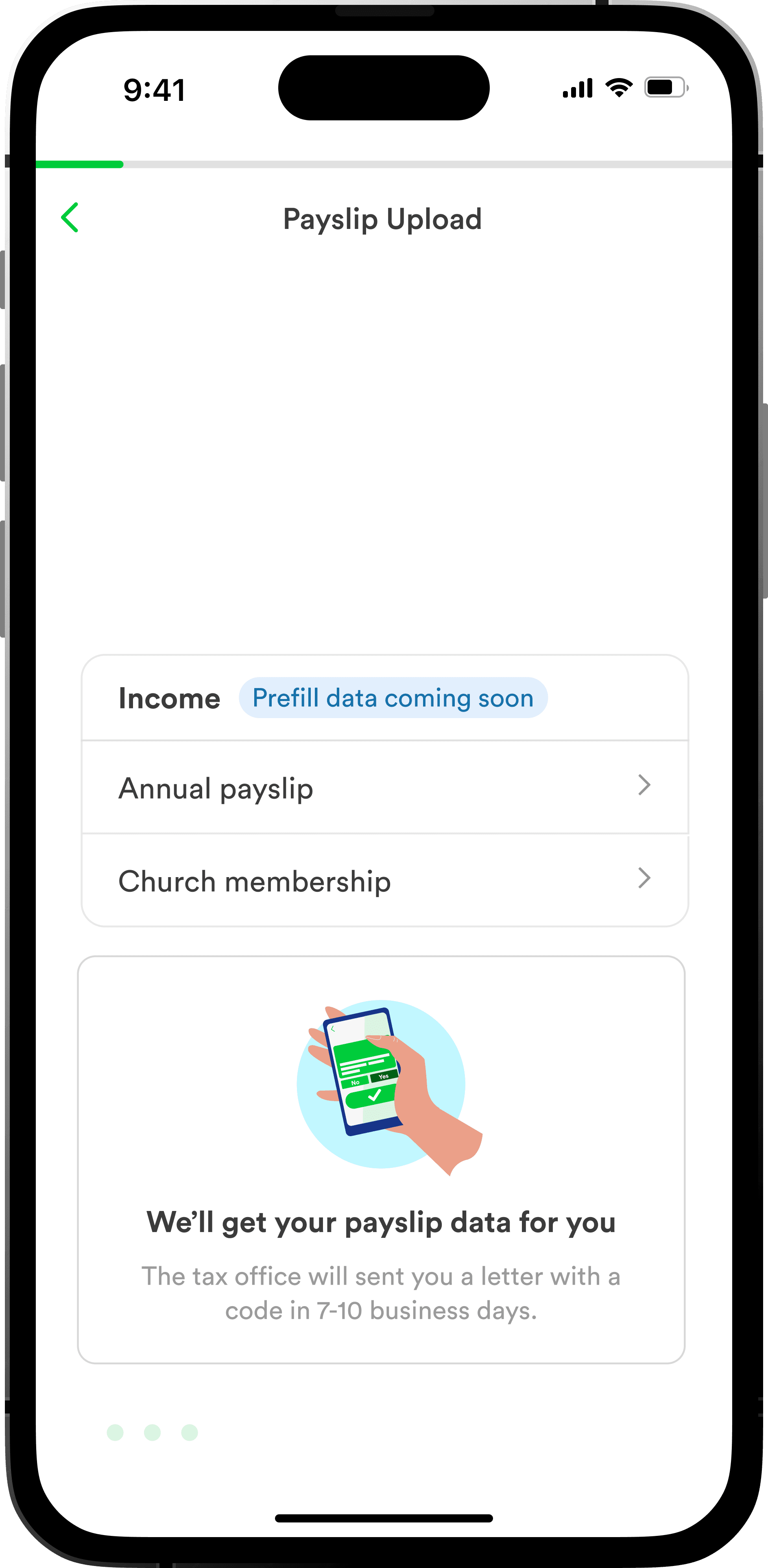 Screen 2: Populating within Taxfix, fetching data