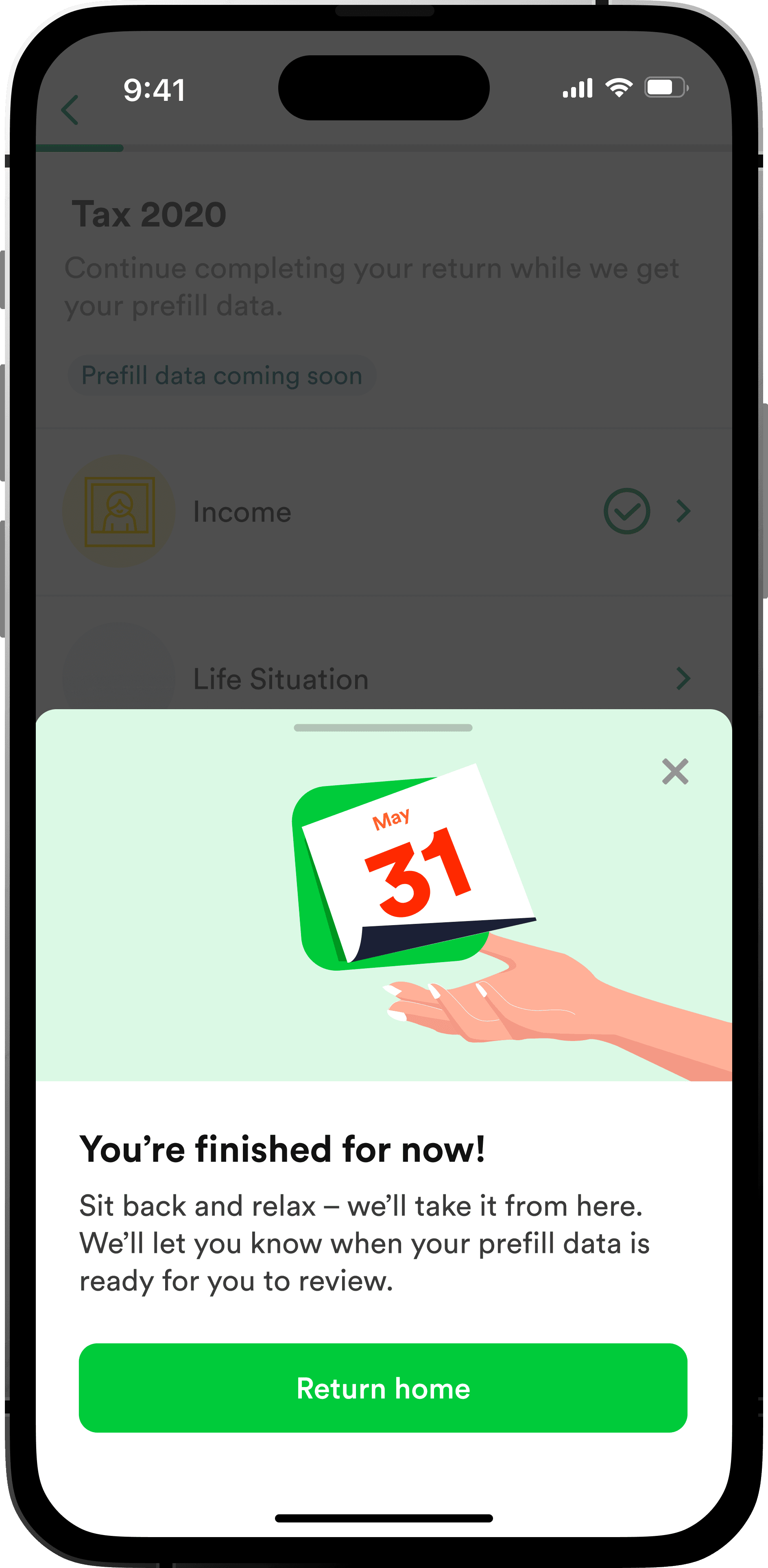 Screen 3: Tax return submission, requesting data from government