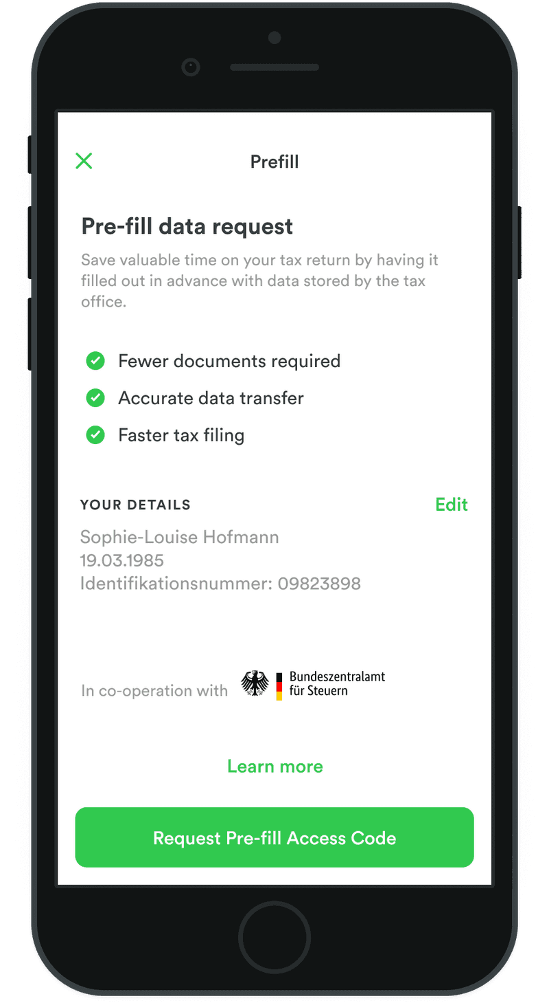 Before state of the Taxfix prefill experience